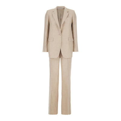 Tagliatore 女士 西装 Revers 浅褐色单排扣凹口棉质女士套装
