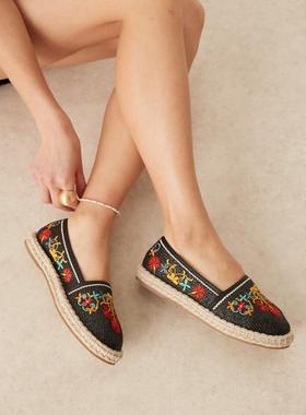 ASOS DESIGN 女士 凉鞋 Jos 设计刺绣藏趾麻底鞋(黑色)