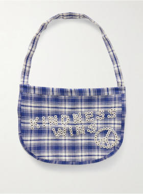 Story mfg. 男士 SS26 托特包 Shop 大号精饰格纹棉手提包