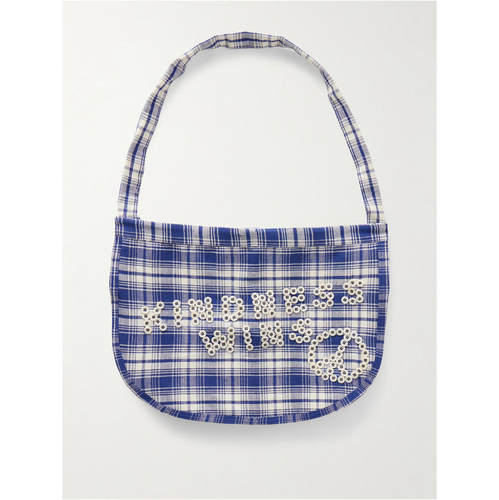 Story mfg. 男士 SS26 托特包 Shop 大号精饰格纹棉手提包