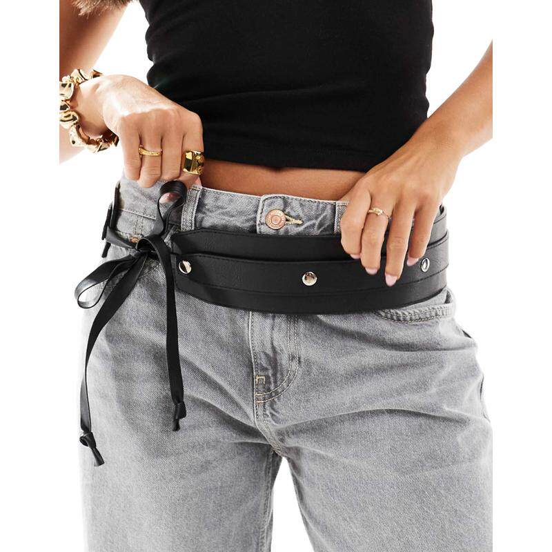 My Accessories 女士 腰带 My 饰品宽铆钉束带(黑色)