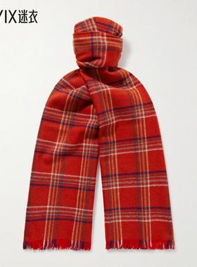 Bode 男款Gable 格纹流苏羊毛围巾 迷衣时尚