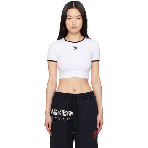 Marine Serre 女士 SS25 T恤 白色 Moon Logo Jersey Cropped