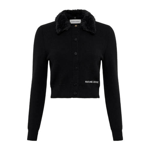 Marine Serre 女士 FW25 开衫 黑色 Merino Wool Knit Cropped