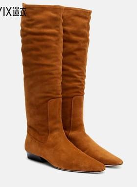 Staud 女款Wally 绒面革及膝靴子 迷衣时尚