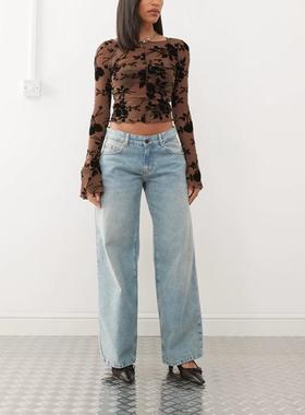 Motel 女士 牛仔长裤 roomy 超宽松低腰水洗蓝色绿色牛仔裤