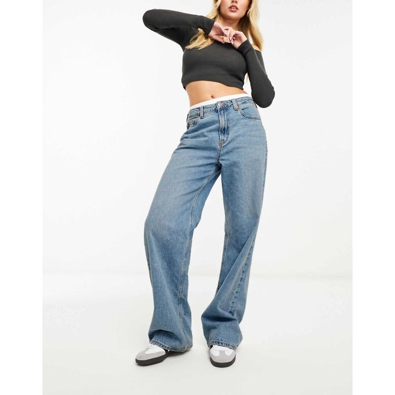 ASOS DESIGN 女士 牛仔长裤 dad 设计阔腿中长蓝色牛仔裤