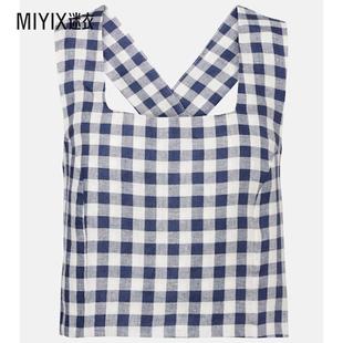 女款 方格棉布亚麻短款 Asceno Cozumel 上衣 迷衣时尚