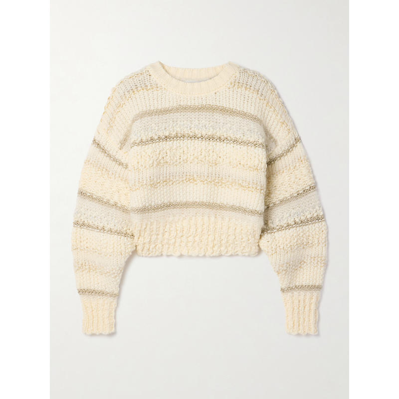 FRAME 女士 毛衣 短款金属感条纹羊毛混纺毛衣