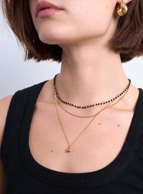 Topshop 女士 项链/吊坠 Maddox 不锈钢多链条黑色珠饰项链(金色)