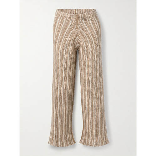 The Elder Statesman 女士 SS25 长裤 条纹钩花棉质直筒裤