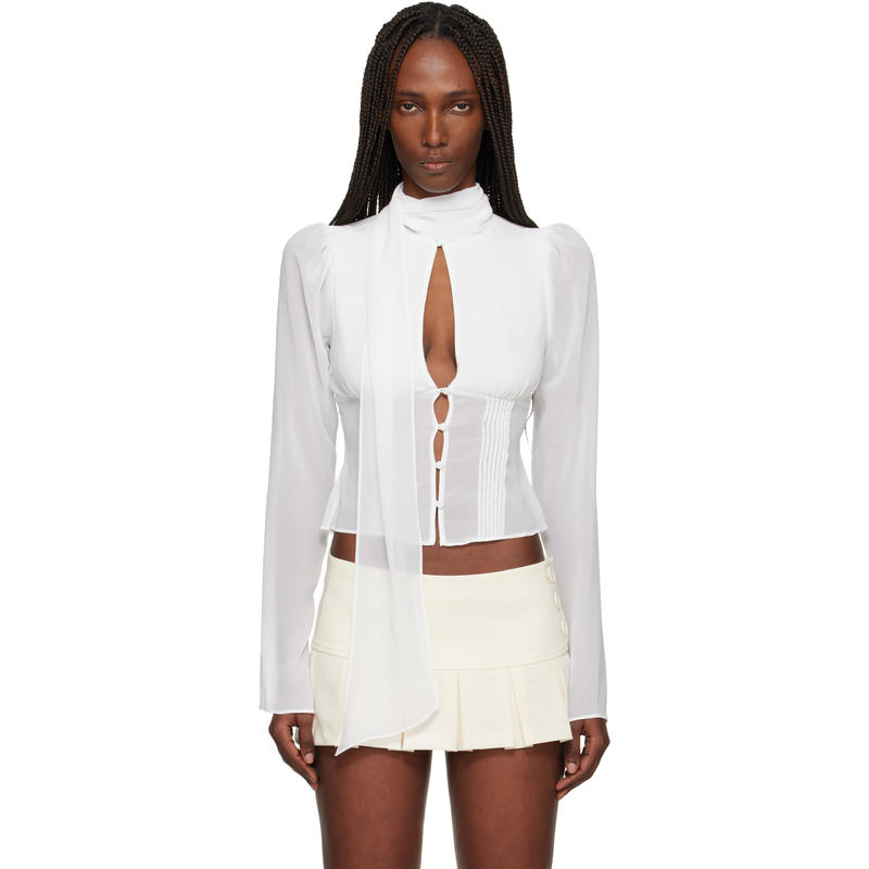 Danielle Guizio 女士 上衣 白色 Ara Long Sleeve 上装
