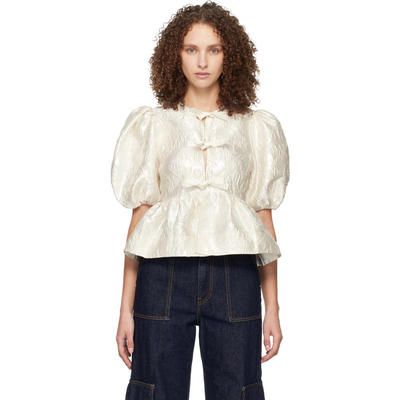 Ganni 甘尼 女士 上衣 白色 Satin Peplum Tie 上装