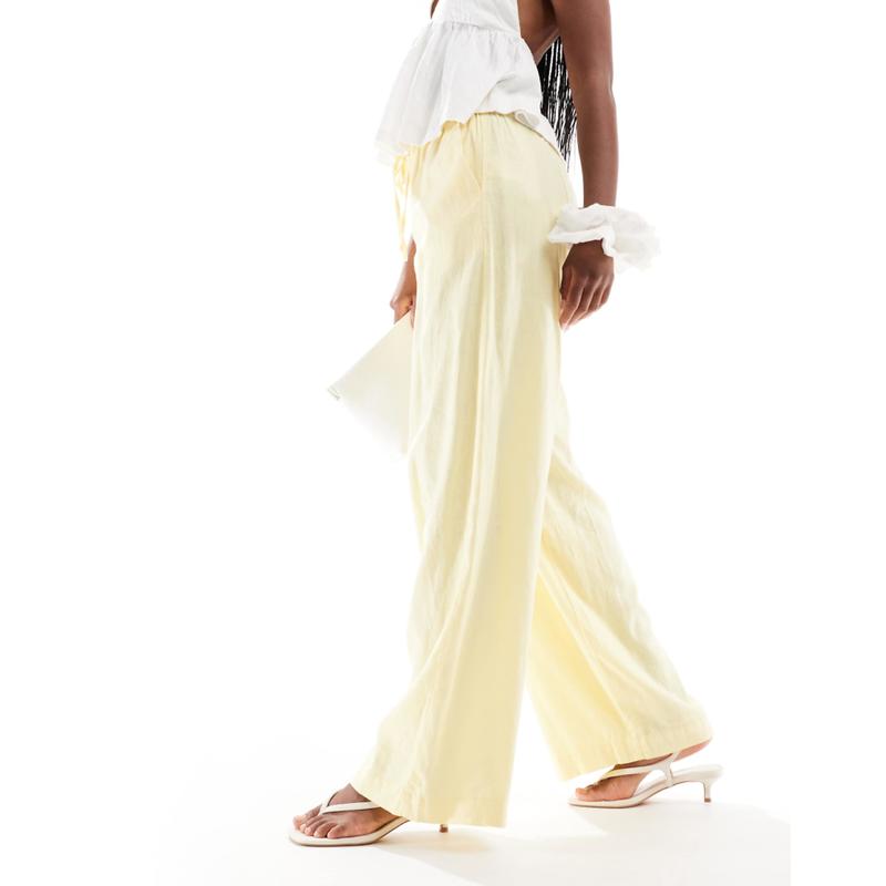 Cotton:on 女士 长裤 Haven look 棉质阔腿亚麻柠檬黄裤子(icing)