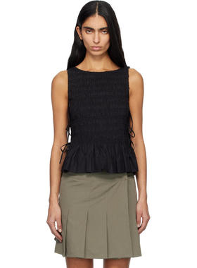 Ganni 甘尼 女士 背心 黑色 Cotton Smock Tie 上装