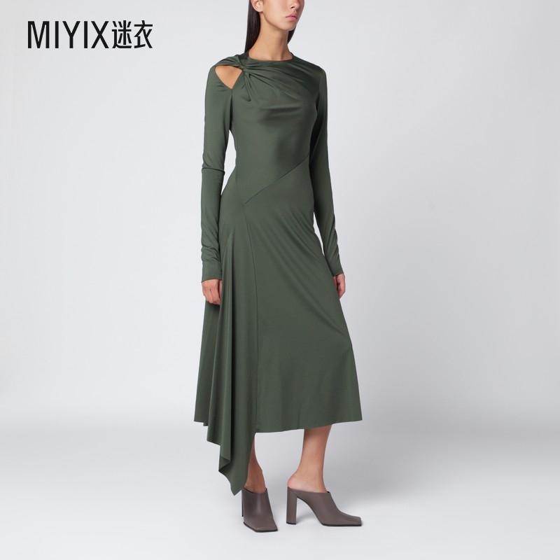 [秋冬新品]Victoria Beckham 女款绿色中长连衣裙(oregano interl
