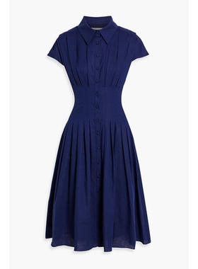 Mikael Aghal 女士 连衣裙 褶裥棉麻混纺衬衫式连衣裙