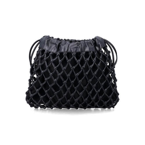 The Frankie Shop 女士 手拿包 Morgan macrame 黑色皮革手包