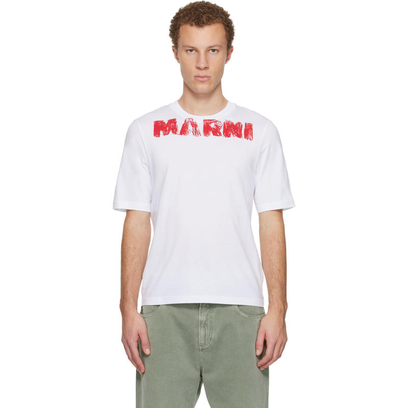 Marni 男士 T恤 白色 Monolith Print Cotton T 恤