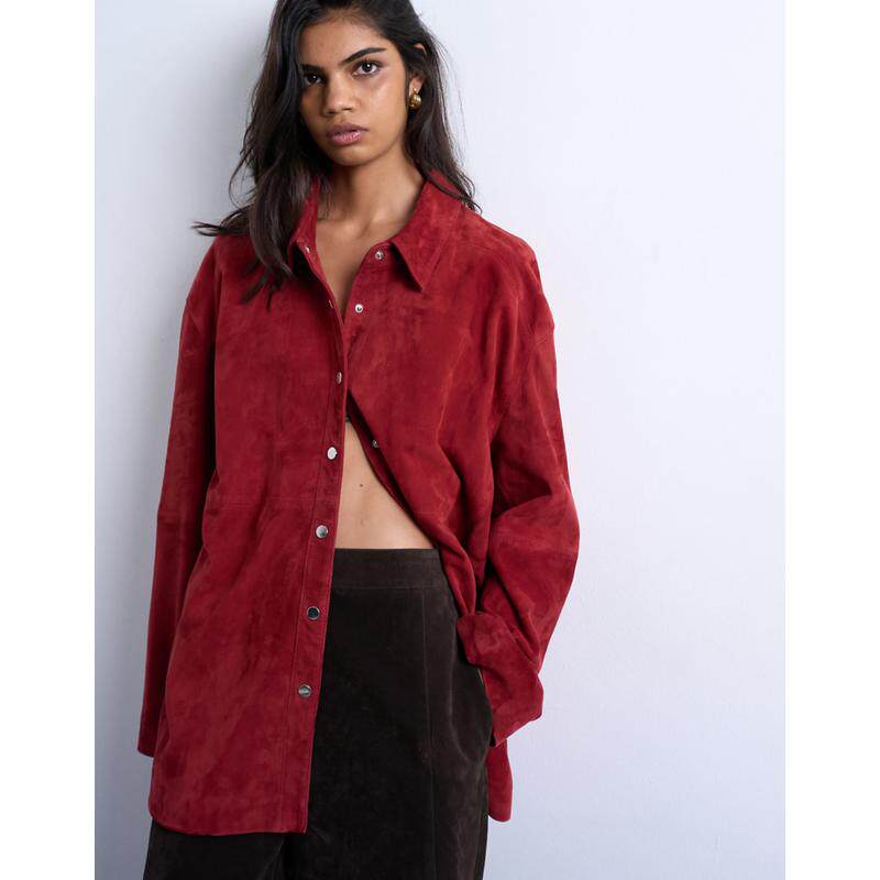 Topshop 女士 衬衫 co-ord real 绒面革酒红色衬衫