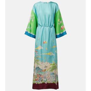 印花真丝长款 Alémais Daria 中长连衣裙 连衣裙 女士