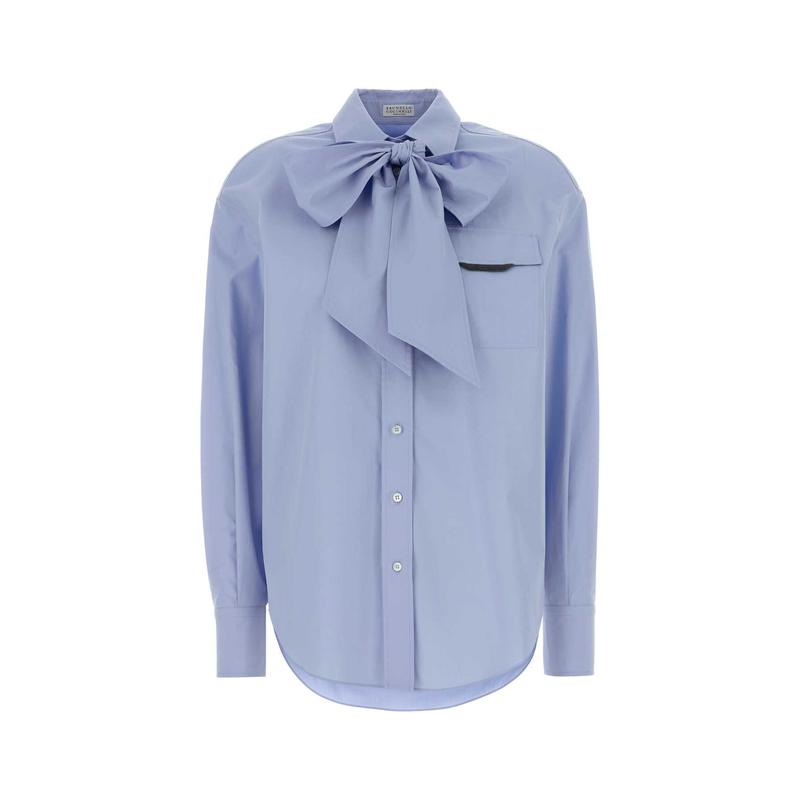 Brunello Cucinelli 女士 FW25 衬衫 Powder 蓝色府绸衬衫