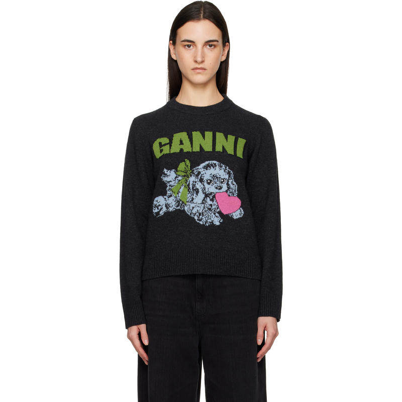 Ganni 女士 毛衣 灰色 Puppy Wool Jumper 毛衣