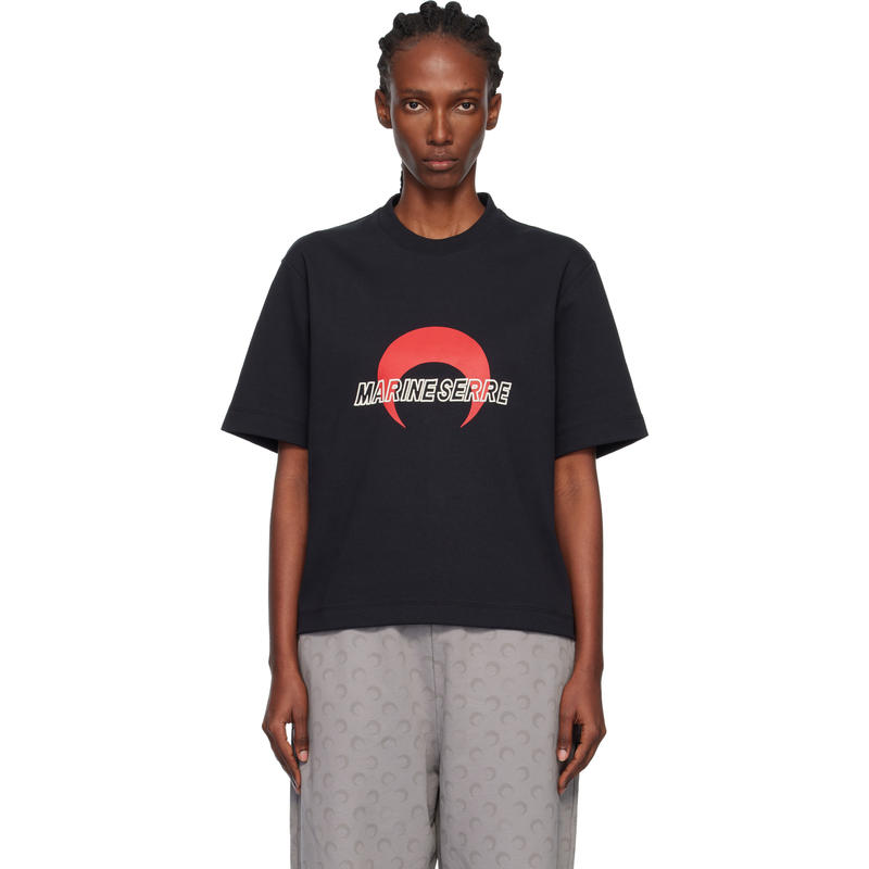 Marine Serre 女士 T恤 黑色 MS Sports Jersey Relaxed T 恤
