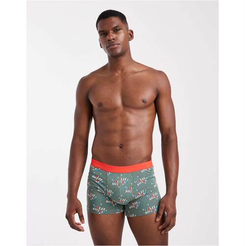 ASOS DESIGN 男士 Christmas Feliz Navidad 印花绿色内裤