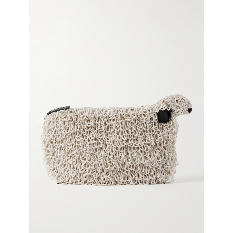 Staud 女士 FW25 手拿包 Prairie 皮革饰边珠饰绸缎手包