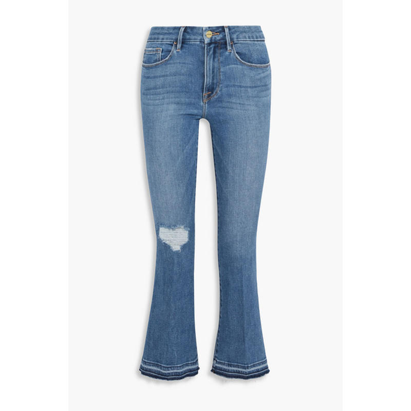 FRAME 女士 牛仔长裤 Le 短款迷你靴形磨破中腰小喇叭牛仔裤