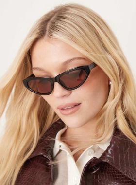ASOS DESIGN 女士 太阳镜 设计菱角猫眼太阳眼镜(黑色)