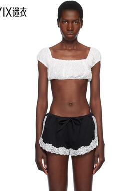 Yuhan Wang 女款白色 Floral Embroidered Crop T 恤 迷衣时尚