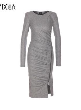 [秋冬新品]Pinko 女款Closure and Details 灰色水手领拉链皱褶布