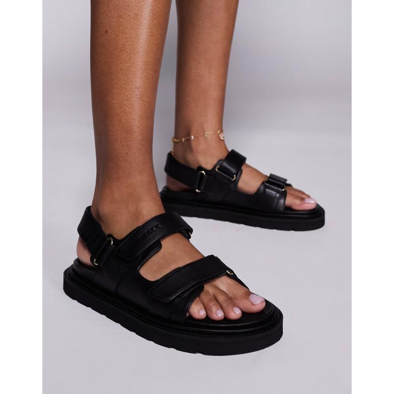 Walk London 女士 凉鞋 Budapest 魔术贴皮质凉鞋(黑色)