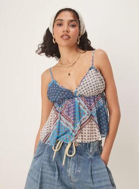 Free People 女士 背心 alix 佩斯利印花轻浮背心海洋蓝色上衣