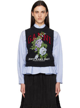 Ganni 女士 上衣 灰色 Rose Wool 马甲