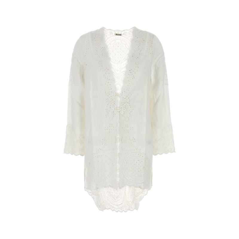 Bode 女士 SS25 上衣 Belvoir 白色亚麻衫