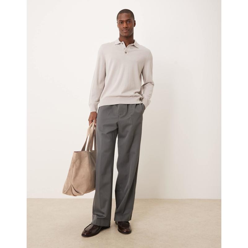 ASOS DESIGN 男士 长裤 pull on smart 设计木炭色阔腿裤