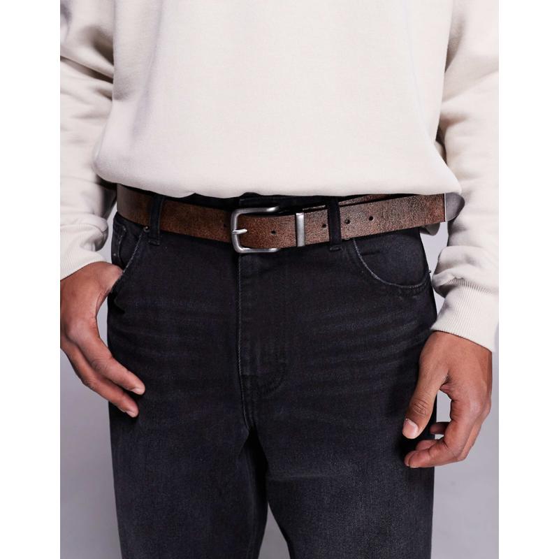 River Island 男士 腰带 “” 仿旧休闲皮带棕色腰带