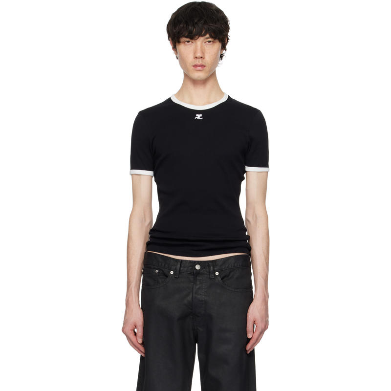Courrèges 男士 T恤 黑色 Signature Contrast T 恤