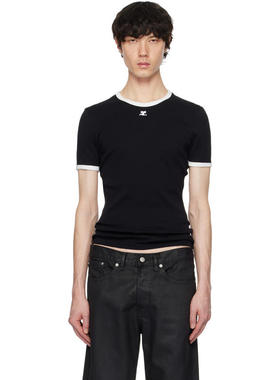 Courrèges 男士 T恤 黑色 Signature Contrast T 恤