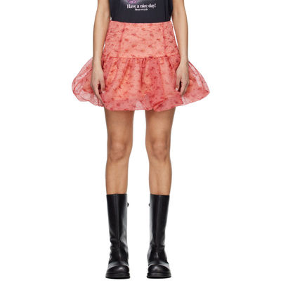 Ganni 甘尼 女士 迷你裙 粉色 Shibori Organza 短裙