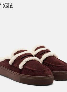 INUIKII 女款皮毛饰边绒面革凉拖 迷衣时尚