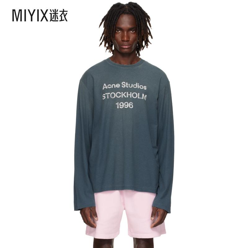Acne Studios 男款蓝色徽标 T 恤 迷衣时尚