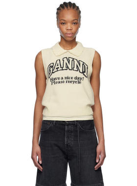 Ganni 甘尼 女士 毛衣 灰白色 Graphic Wool Mix Collar 马甲