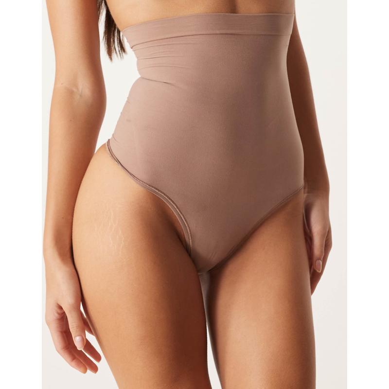 Spanx 女士 丁字裤 sculpt Power 无缝高腰丁字裤(cafe au lait)