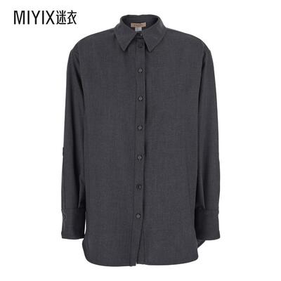 【秋冬新品】TWINSET 女款Plaque 灰色经典款领徽标后粘胶纤维混