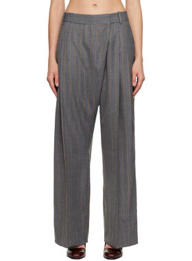 Ganni 女士 长裤 灰色 Stripe Cross-Over 长裤