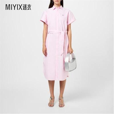 Polo Ralph Lauren拉夫劳伦 女款束带短袖牛津衬衫式连衣裙 迷衣